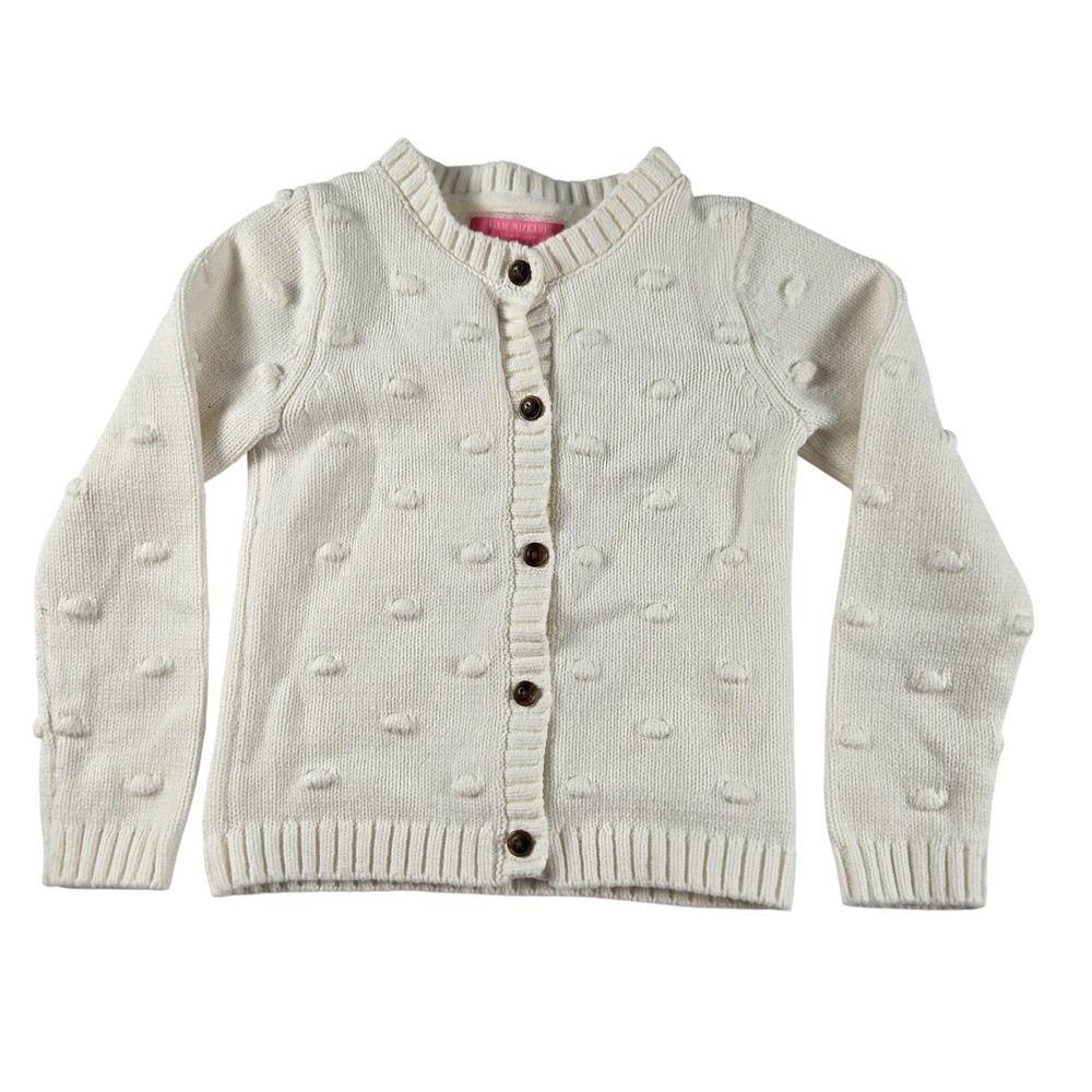Isaac Mizrahi Cardigan Girls 5/6 Ivory Knit Polka Dot Button Sweater‎